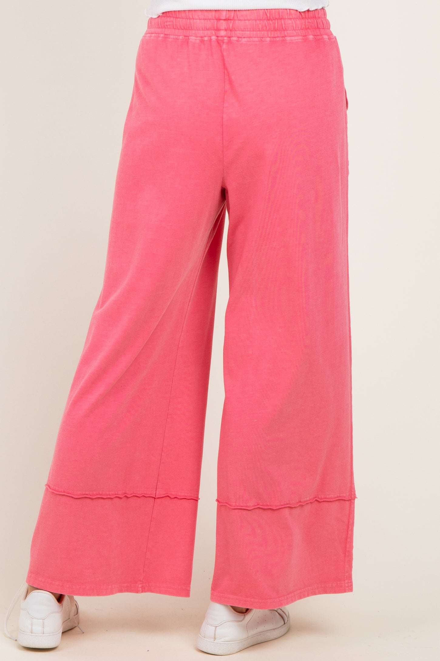 Hot Pink Mineral Wash Wide Leg Ankle Pants