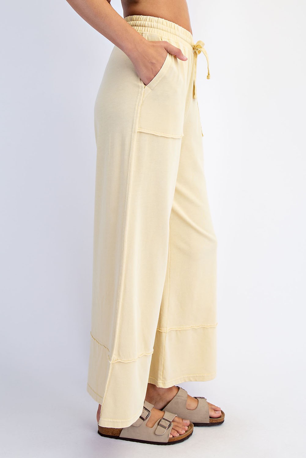 Yellow Mineral Wash Wide Leg Ankle Pants