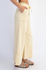 Yellow Mineral Wash Wide Leg Ankle Pants
