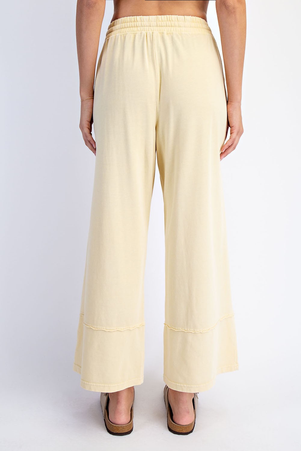 Yellow Mineral Wash Wide Leg Ankle Pants