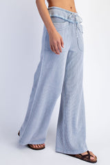 Dusty Blue Mineral Wash Waffle Knit Wide Leg Pants