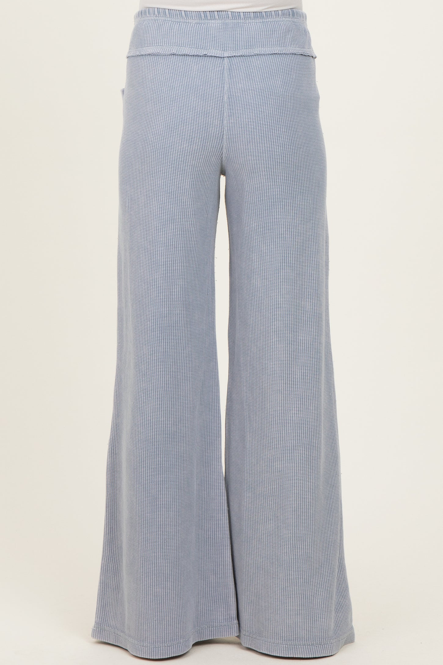 Dusty Blue Mineral Wash Waffle Knit Wide Leg Maternity Pants