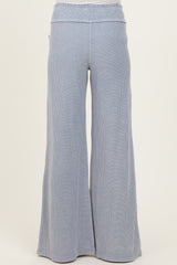 Dusty Blue Mineral Wash Waffle Knit Wide Leg Maternity Pants