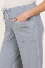 Dusty Blue Mineral Wash Waffle Knit Wide Leg Maternity Pants
