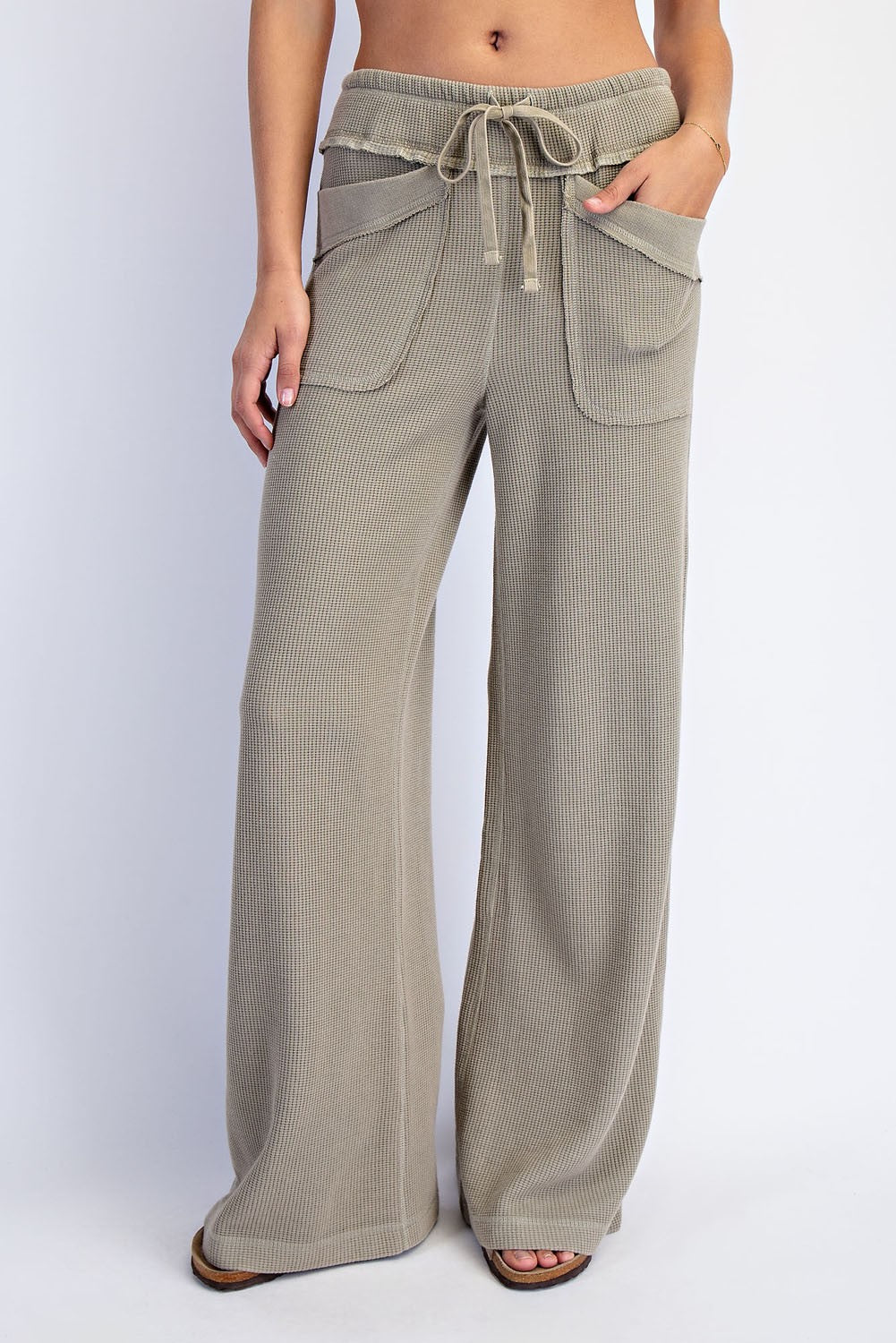 Olive Mineral Wash Waffle Knit Wide Leg Maternity Pants