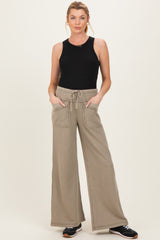 Olive Mineral Wash Waffle Knit Wide Leg Maternity Pants