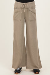 Olive Mineral Wash Waffle Knit Wide Leg Maternity Pants