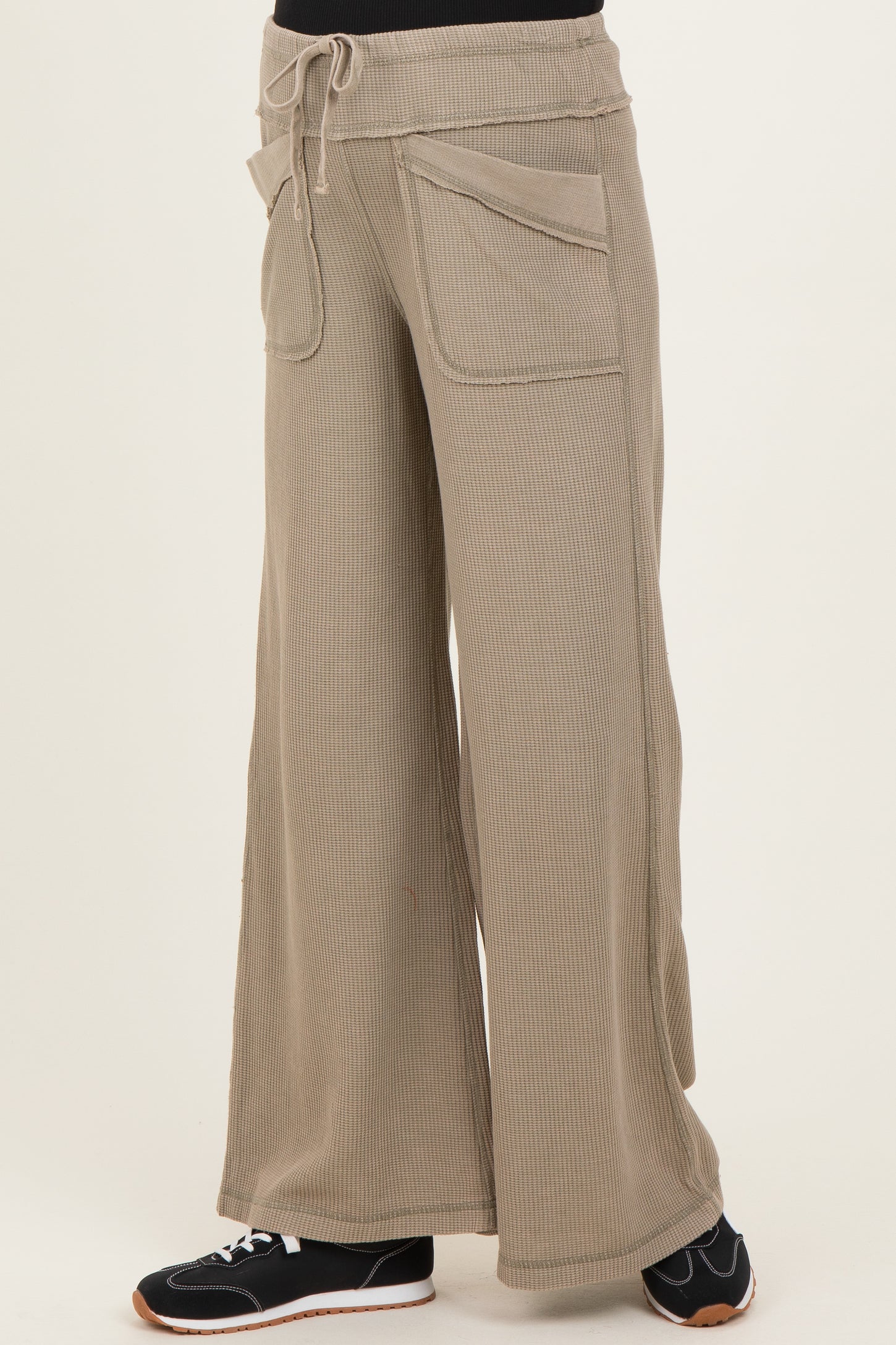 Olive Mineral Wash Waffle Knit Wide Leg Maternity Pants