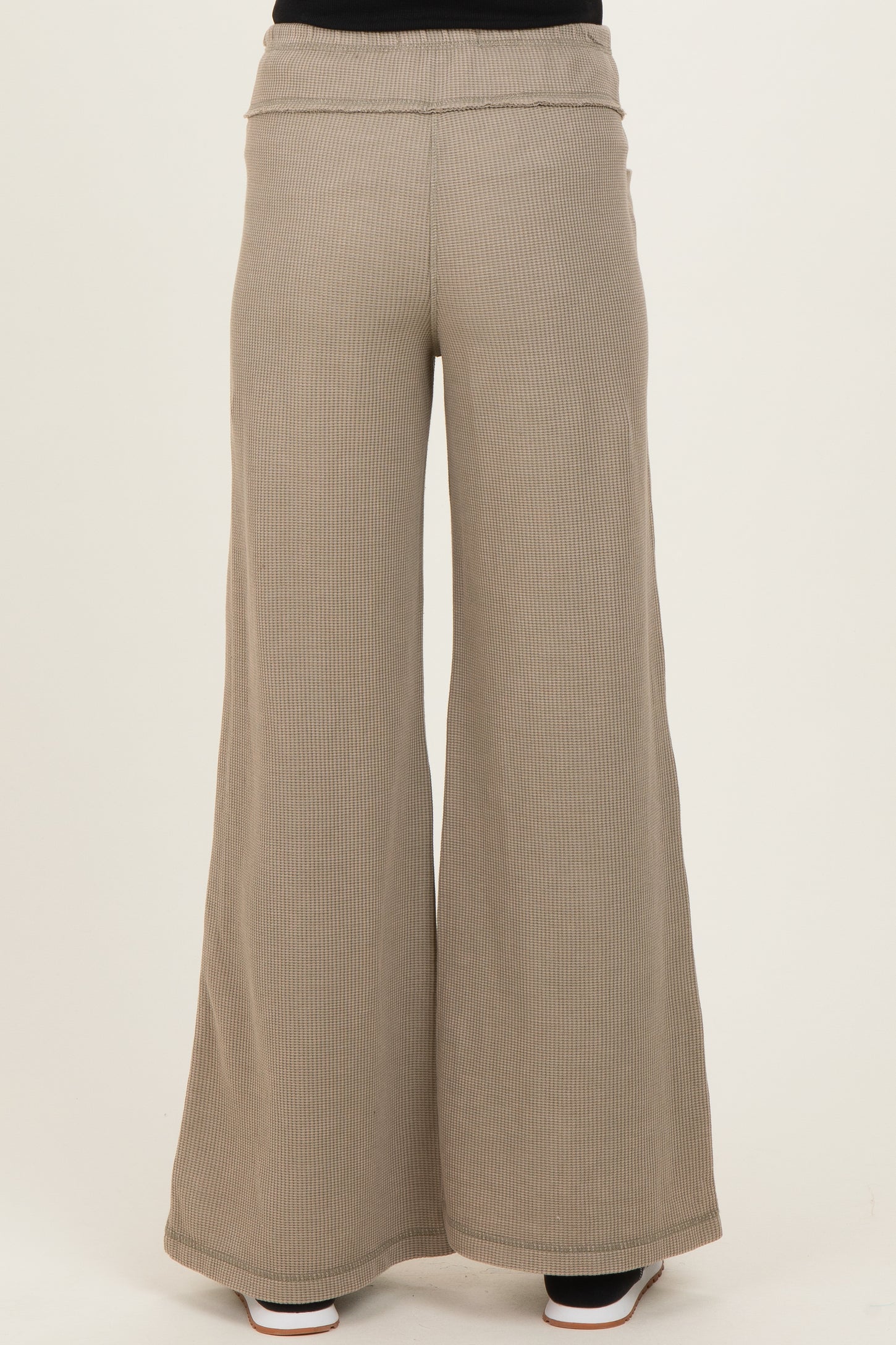 Olive Mineral Wash Waffle Knit Wide Leg Maternity Pants