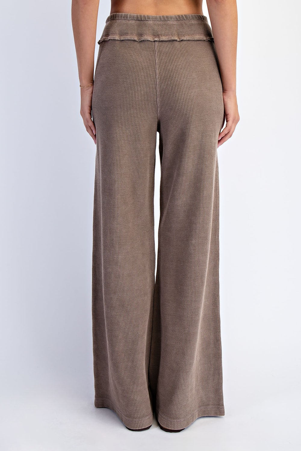 Mocha Mineral Wash Waffle Knit Wide Leg Pants