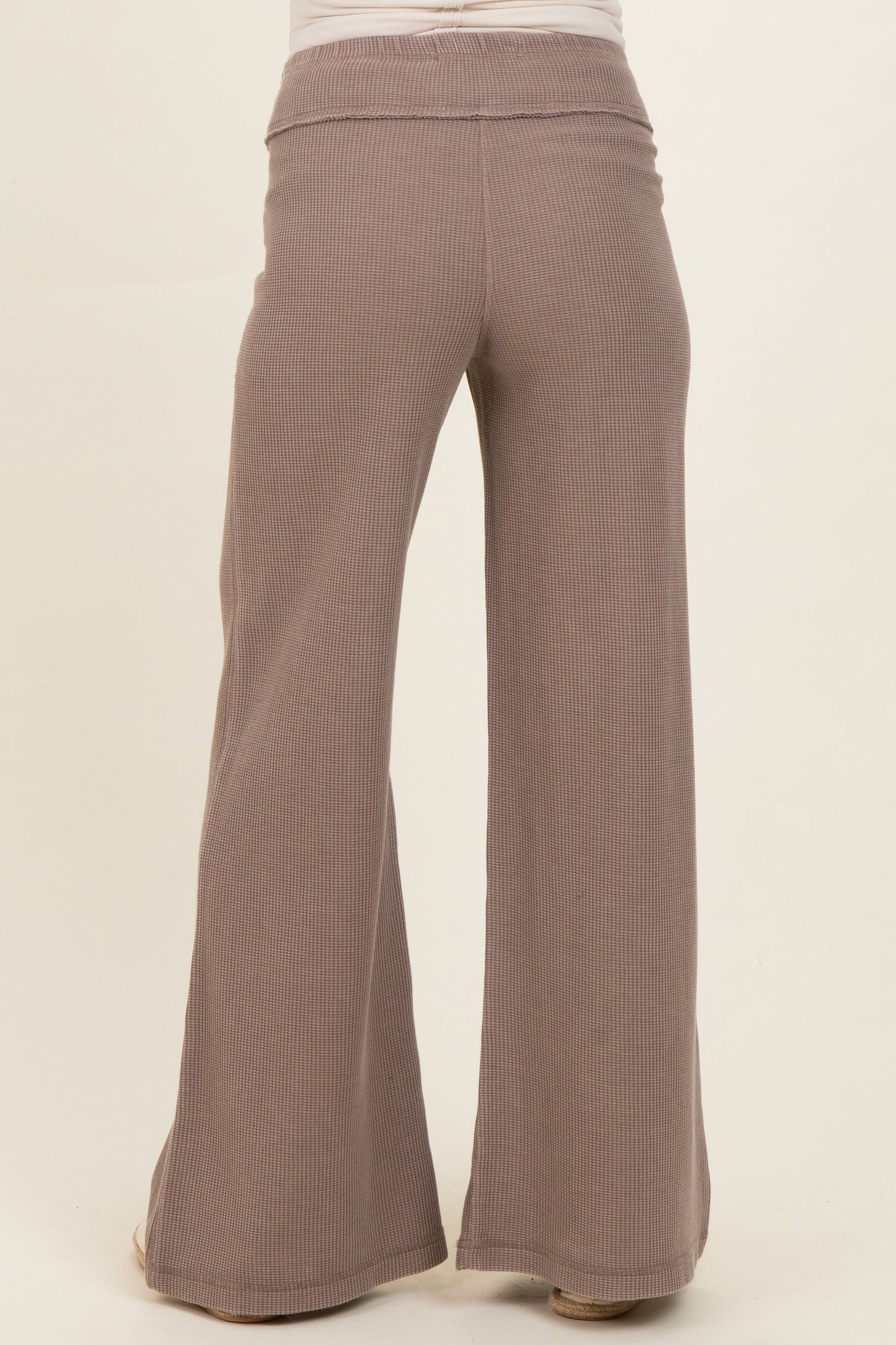 Mocha Mineral Wash Waffle Knit Wide Leg Maternity Pants