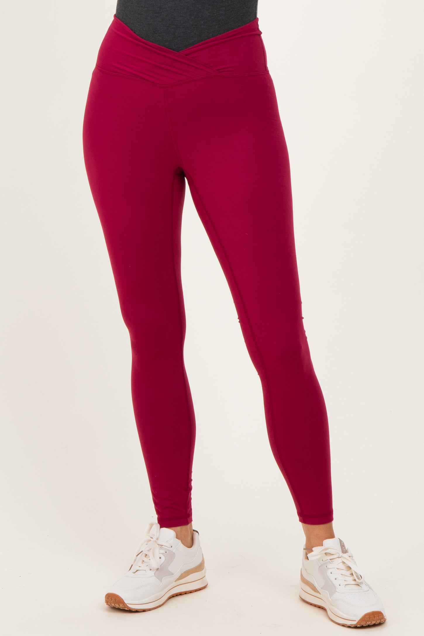 Wine Crossover Waistline Leggings