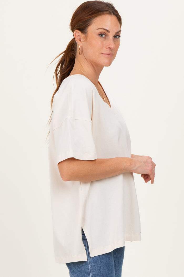 Ivory Oversized Reversible V-Neck Tee