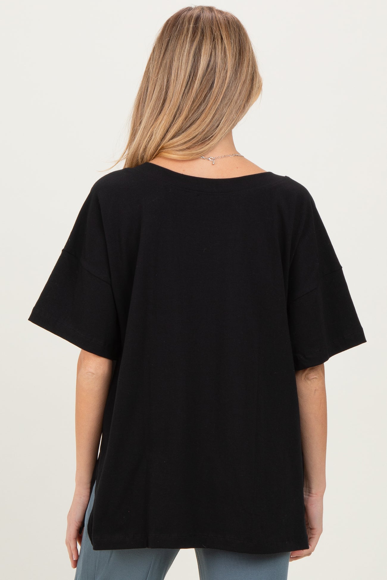 Black Oversized Reversible V-Neck Maternity Tee