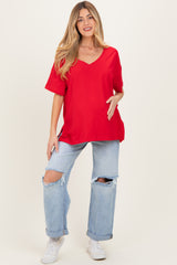 Red Oversized Reversible V-Neck Maternity Tee