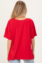 Red Oversized Reversible V-Neck Maternity Tee