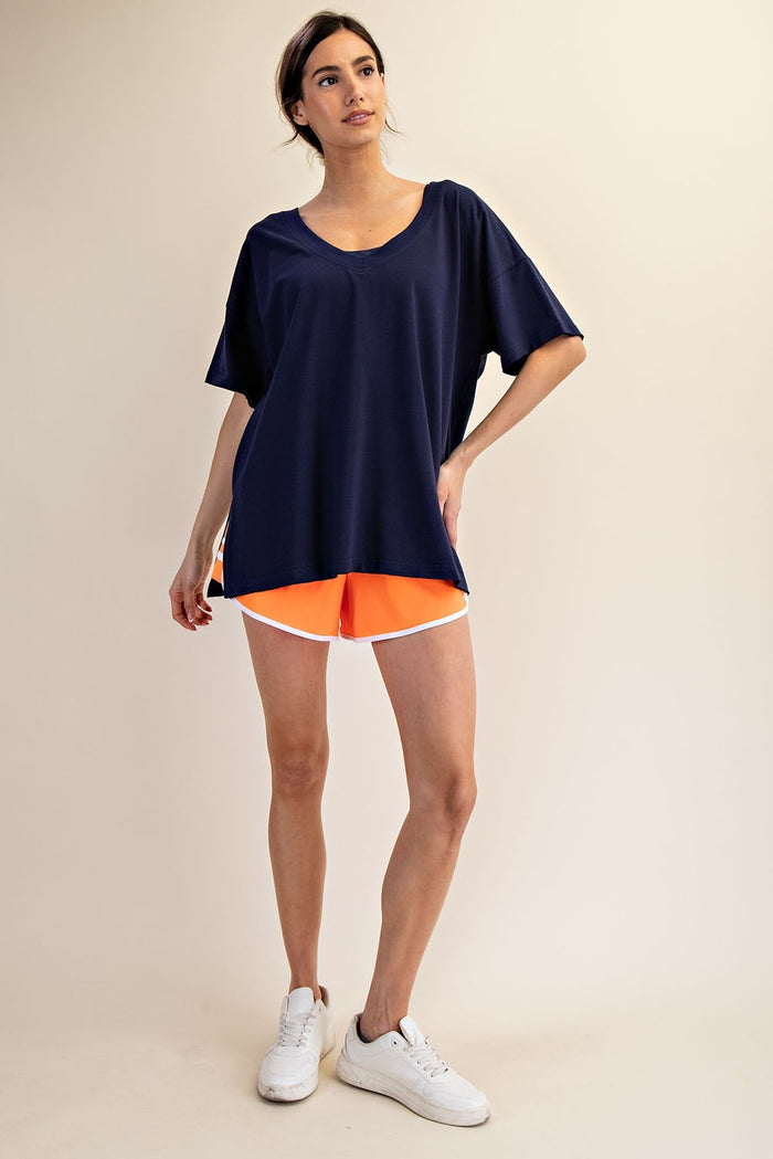 Navy Oversized Reversible V-Neck Tee