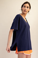 Navy Oversized Reversible V-Neck Maternity Tee