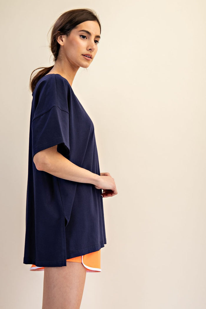 Navy Oversized Reversible V-Neck Tee