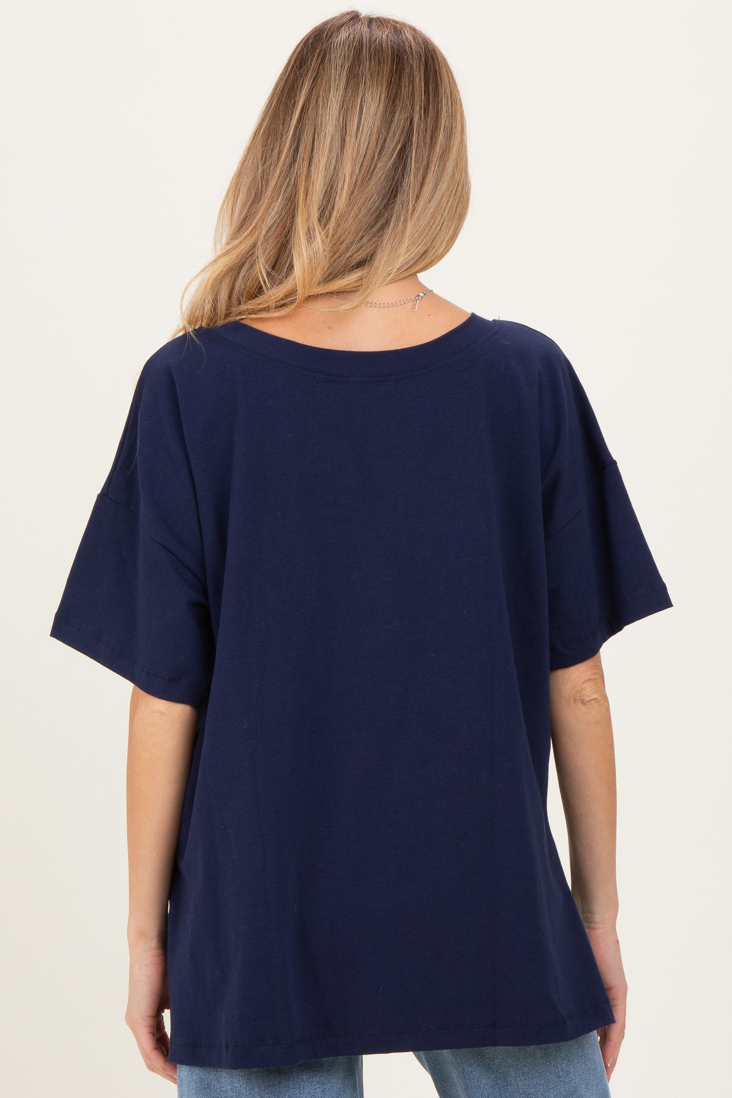Navy Oversized Reversible V-Neck Maternity Tee