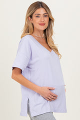 Lavender Oversized Reversible V-Neck Maternity Tee