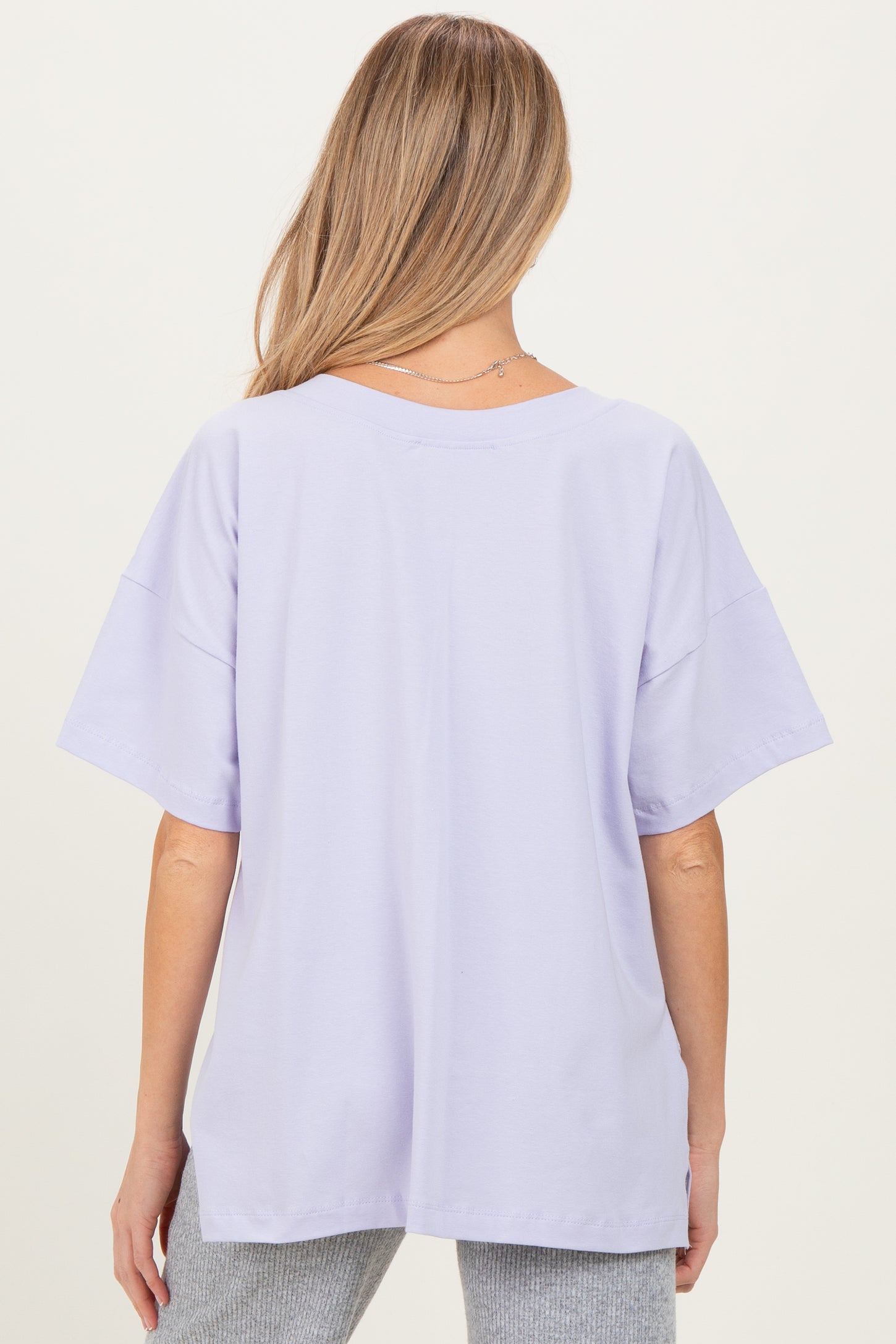 Lavender Oversized Reversible V-Neck Maternity Tee