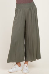 Olive Smocked Waist Ankle Wide Leg Pants