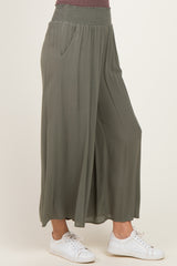 Olive Smocked Waist Ankle Wide Leg Pants