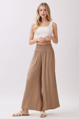 Camel Smocked Waist Ankle Wide Leg Maternity Pants