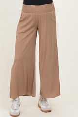 Camel Smocked Waist Ankle Wide Leg Maternity Pants