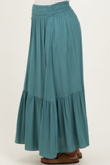 Turquoise Smocked Waist Button Detail Maternity Maxi Skirt