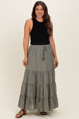 Olive Tiered Drawstring Maternity Maxi Skirt