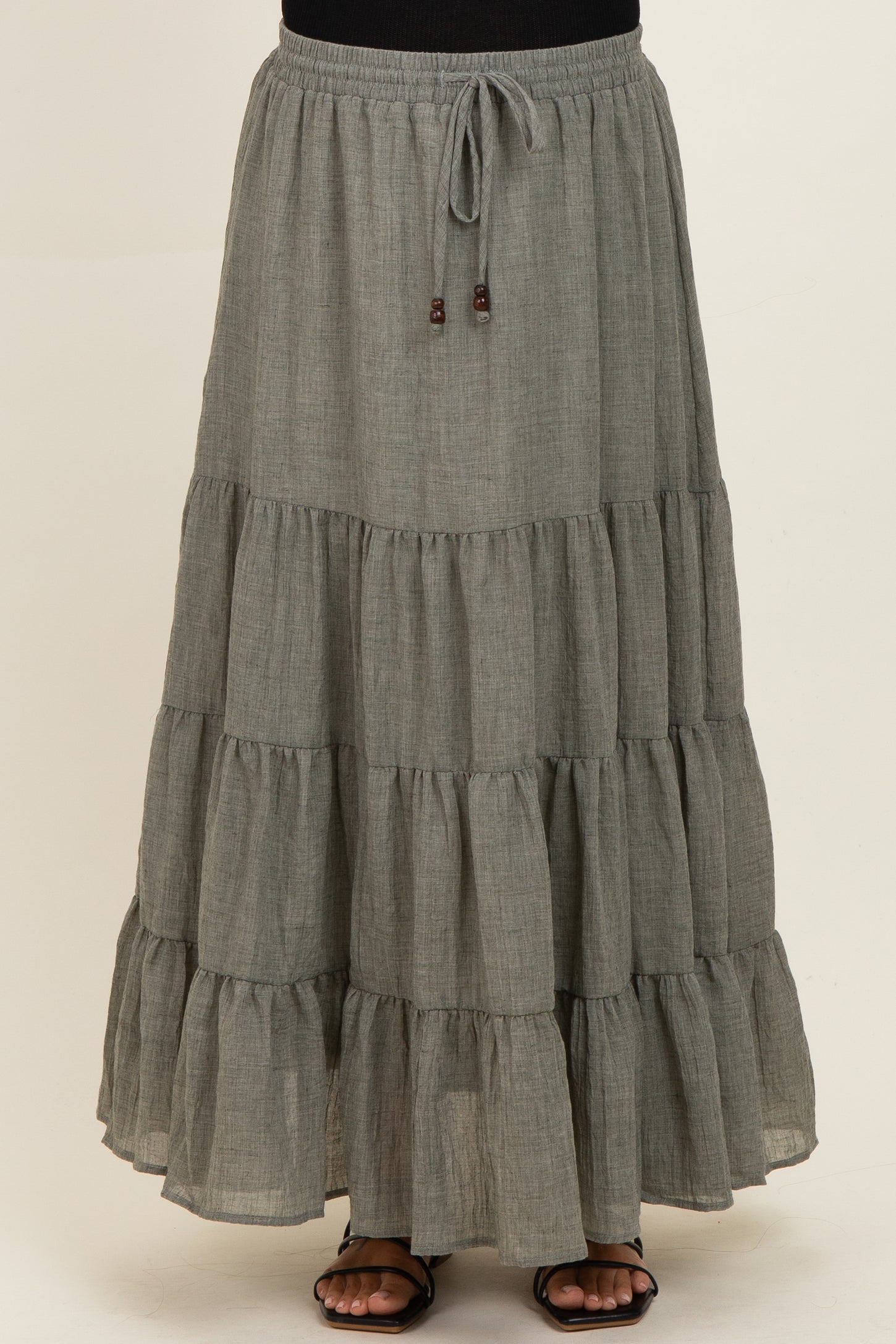 Olive Tiered Drawstring Maternity Maxi Skirt