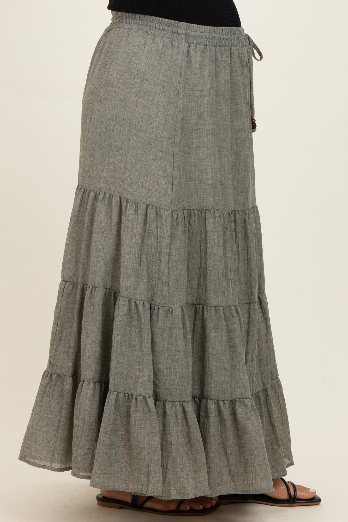 Olive Tiered Drawstring Maternity Maxi Skirt
