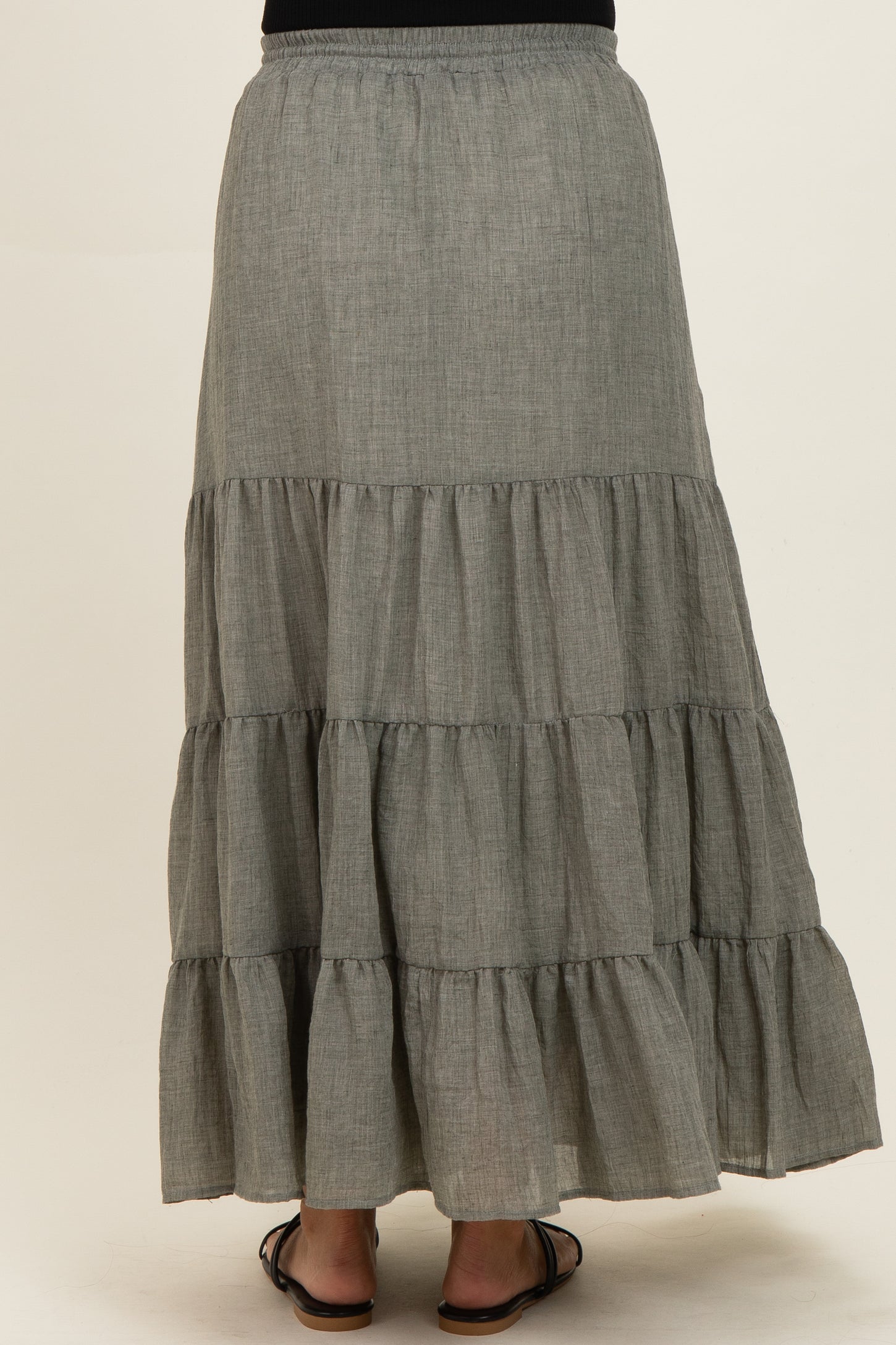 Olive Tiered Drawstring Maternity Maxi Skirt