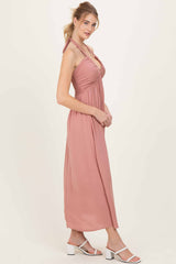 Mauve Halter Neck Side Slit Midi Dress