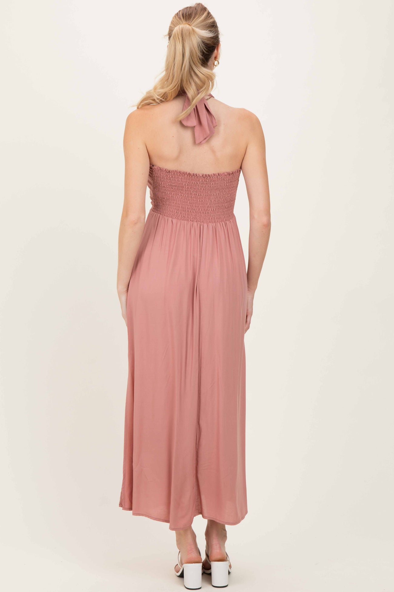 Mauve Halter Neck Side Slit Midi Dress