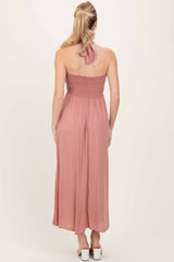 Mauve Halter Neck Side Slit Midi Dress