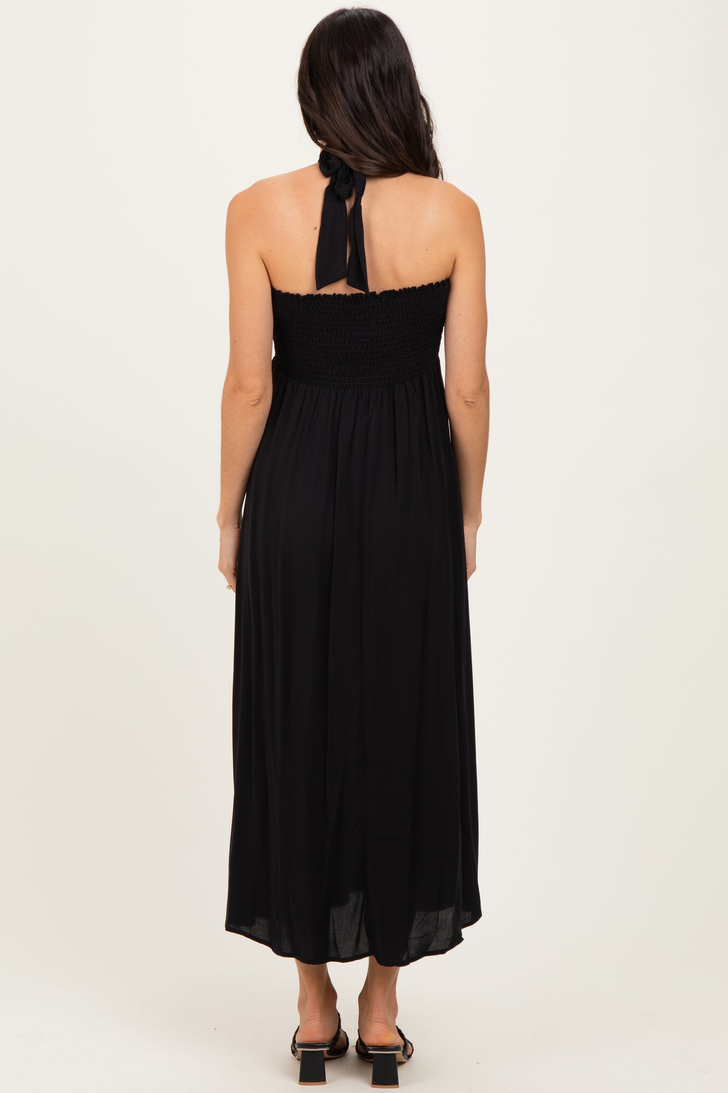 Black Halter Neck Side Slit Midi Dress