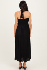 Black Halter Neck Side Slit Midi Dress