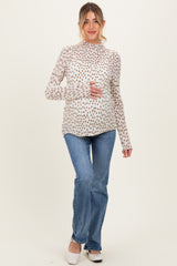 Cream Floral Sheer Mock Neck Maternity Fitted Top