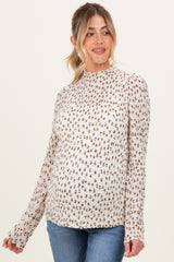 Cream Floral Sheer Mock Neck Maternity Fitted Top