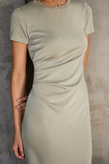 Moss Gathered Waist Midi Dress