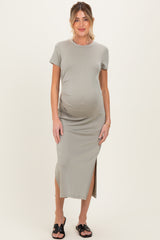 Moss Gathered Waist Maternity Midi Dress