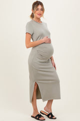 Moss Gathered Waist Maternity Midi Dress
