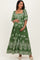 Green Damask Print Short Sleeve Maternity Maxi Dress