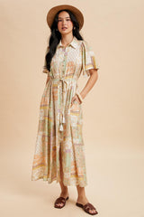 Multicolor Patchwork Print Button Down Maternity Maxi Dress