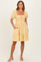 Yellow Gingham Smocked Ruffled Puff Sleeve Dress