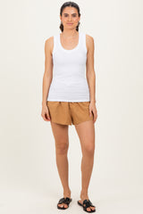 White Ribbed Scoop Neck Tank Top