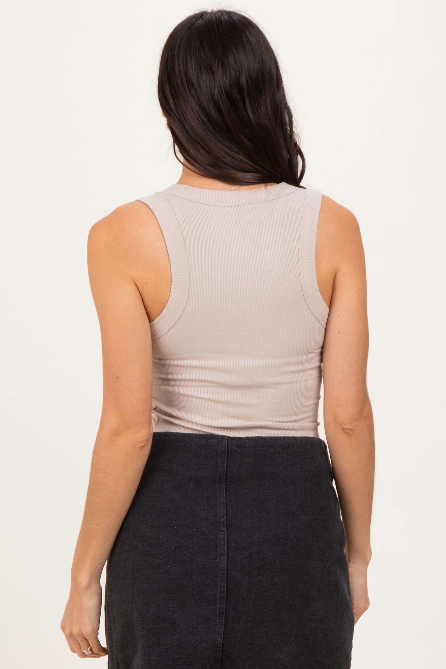 Beige Ribbed Scoop Neck Tank Top